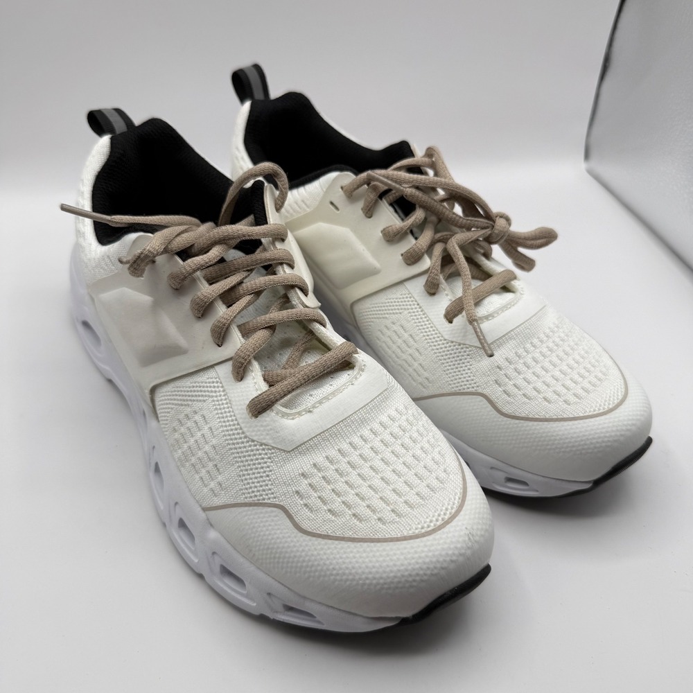 Crane Womens Size 8 White Mesh Athletic Running Walking Sneakers White Tan Laces